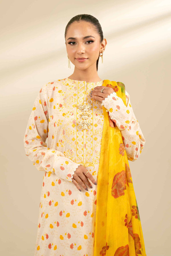 3 Piece - Printed Embroidered Suit - 42402030