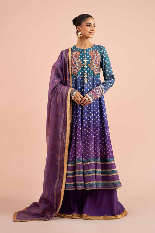 3 Piece - Digital Printed Jacquard Embroidered Suit - 42402091