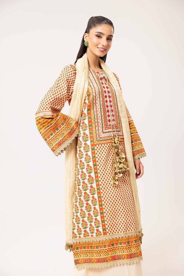 3 Piece - Digital Printed Jacquard Embroidered Suit - 42402092