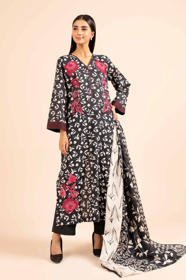 3 Piece - Printed Embroidered Suit - 42404123