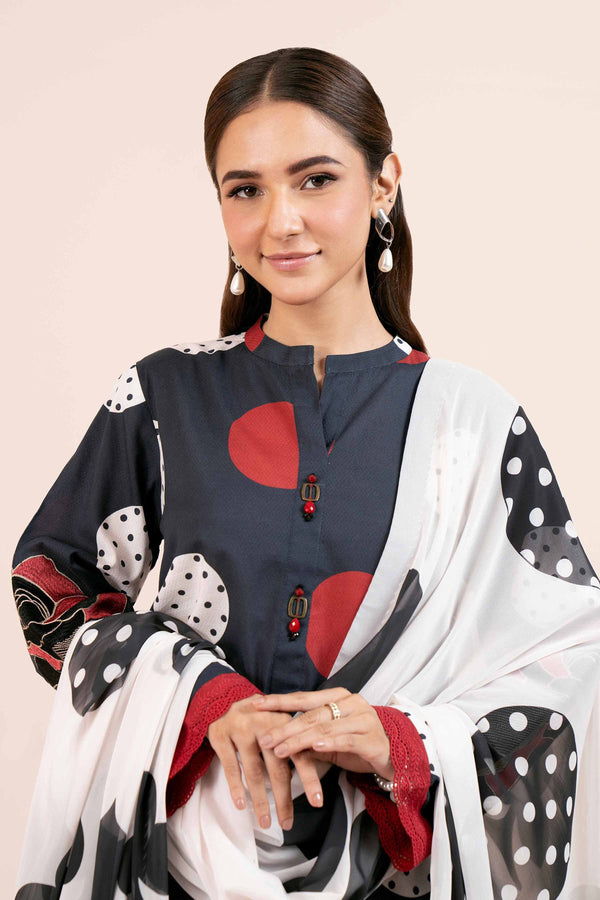 3 Piece - Printed Embroidered Suit - 42404144