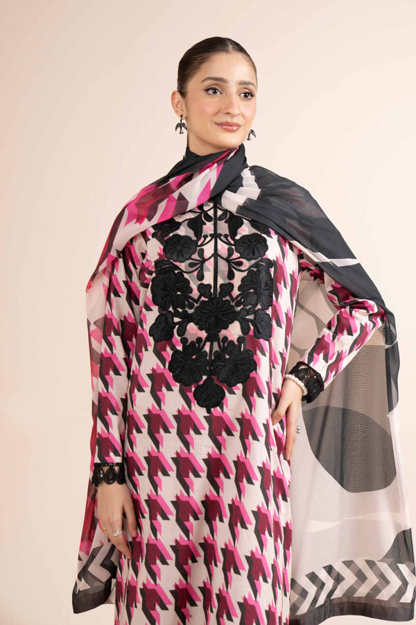 3 Piece - Printed Embroidered Suit - 42404146