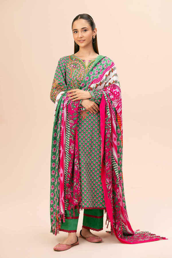 3 Piece - Printed Embroidered Suit - 42404185