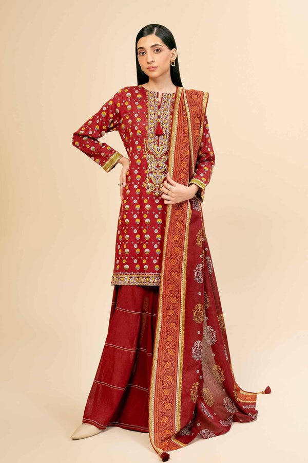 3 Piece - Printed Embroidered Suit - 42404527