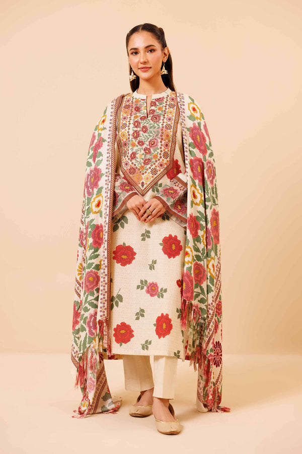 3 Piece - Printed Embroidered Suit - 42404592