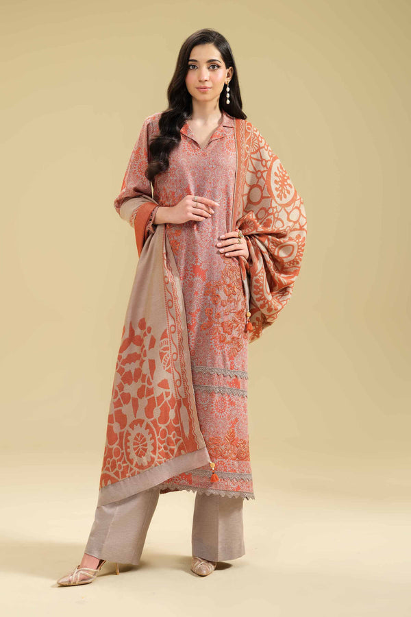 3 Piece - Printed Embroidered Suit - 42404641