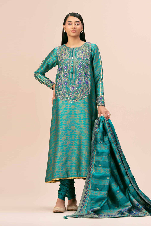 3 Piece - Yarn Dyed Jacquard Embroidered Suit - 42404648