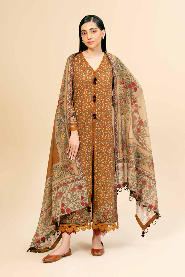 3 Piece - Printed Embroidered Suit - 42405051