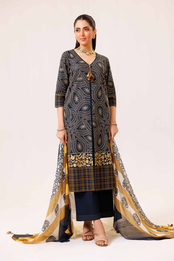 3 Piece - Printed Embroidered Suit - KFS24-83