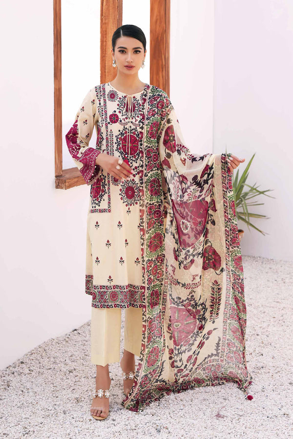 3 Piece - Printed Embroidered Suit - 42301149