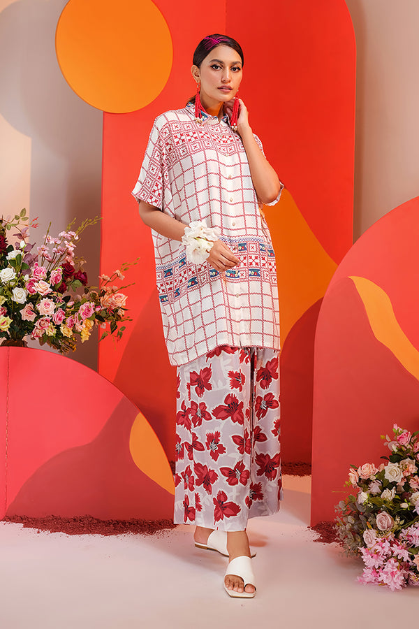 AS22-08-Printed Kimono Tunic With Trousers 2PC