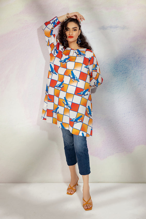 AS22-23-Pleated Sleeves Printed Tunic