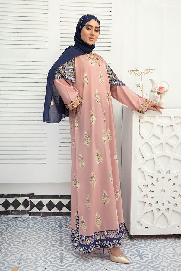 DE21-29-Embroidered Detailing Dropped Shoulder Fustaan-1PC