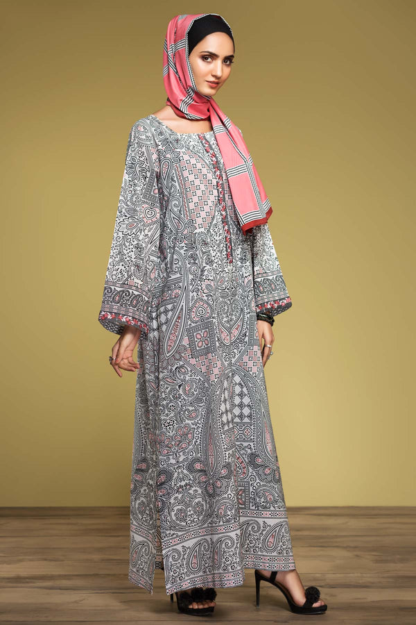 DS20-18 Printed Embroidered Stitched Fustaan & Printed Scarf  2PC