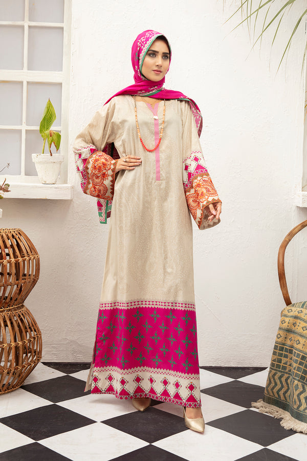 DS21-114 - Embroidered Digital Lawn Stitched Fustaan  With Mask 2PC