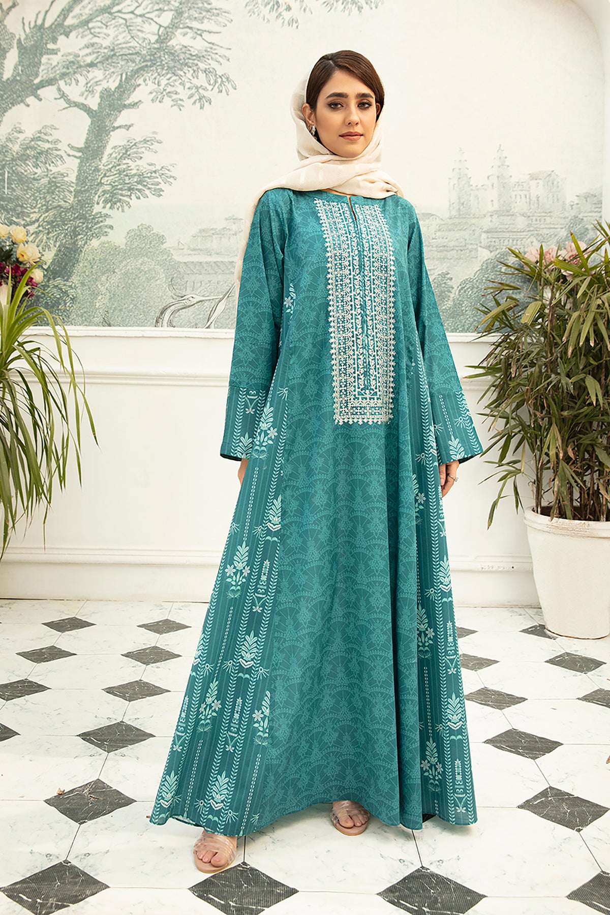 DS22-70-Printed Embroidered Mix and Match Fustaan 1PC – NISHAT UAE