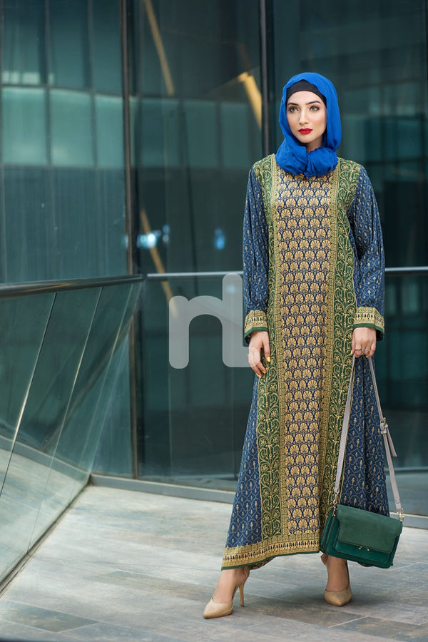 DSW18-11 Blue Digital Printed Stitched Lawn Jalabiya - 1PC - Nishat Linen UAE