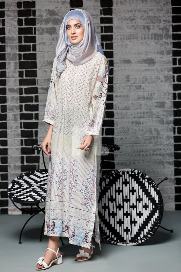 DS18-146 Off White Digital Printed Stitched Lawn Jalabiya - 1PC - Nishat Linen UAE