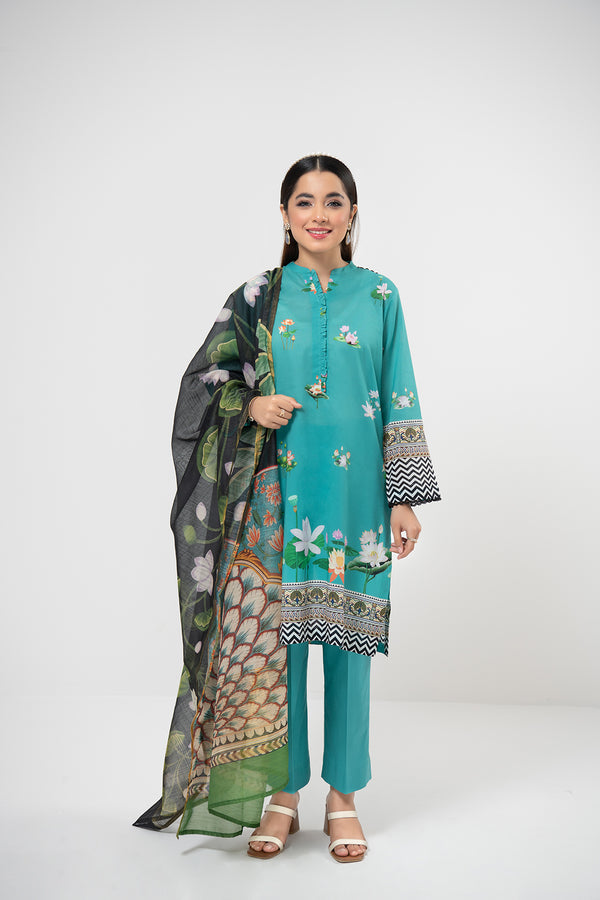 PDE21-14-Classic Shirt Comprising with Printed Dupatta & Straight Trouser-3PC