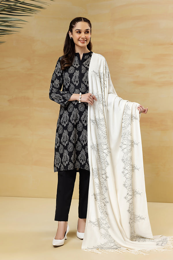 PDW22-22-Printed Shirt, Shawl  with Trousers 3PC