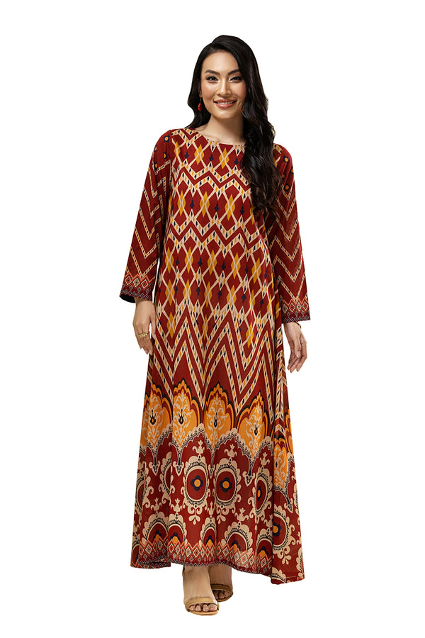 PE22-27-Printed Long Dress 1PC