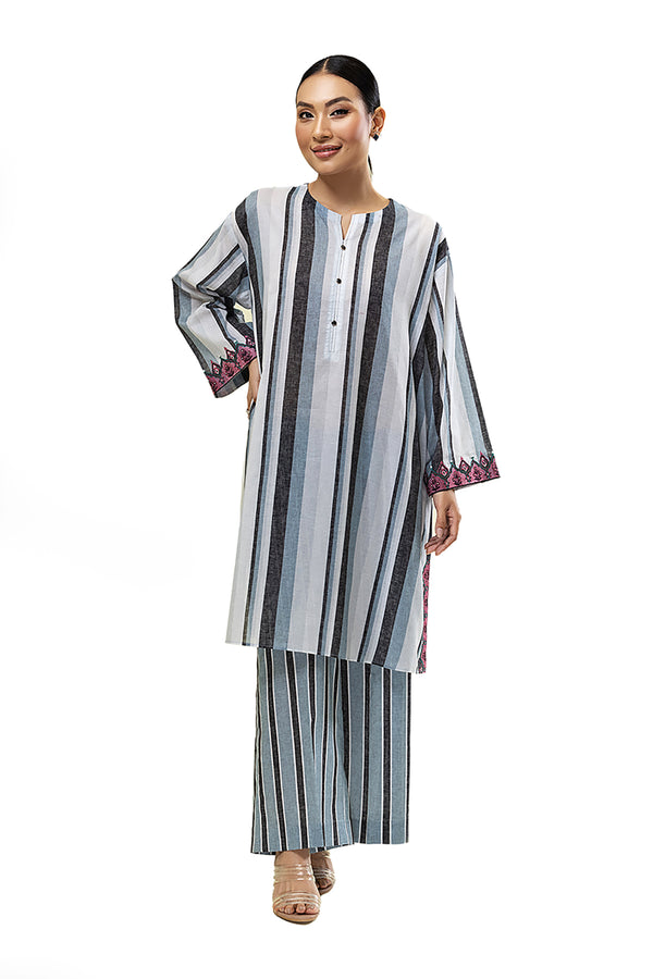 PE22-67-Printed Embroidered Straight Shirt With Trousers 2PC