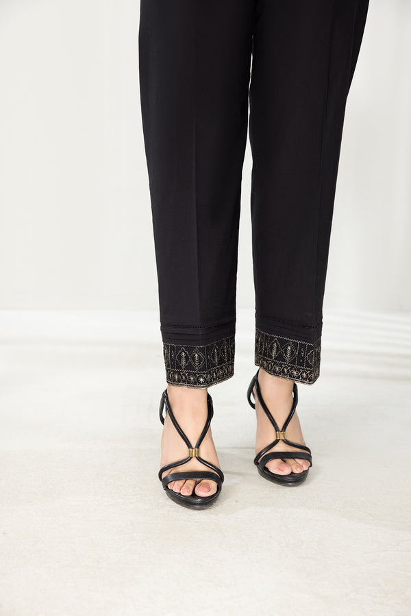 PE22-75-Embroidered Hem Straight Trousers