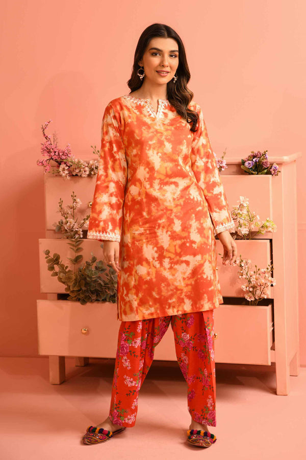 2 Piece - Printed Embroidered Suit - PE23-133