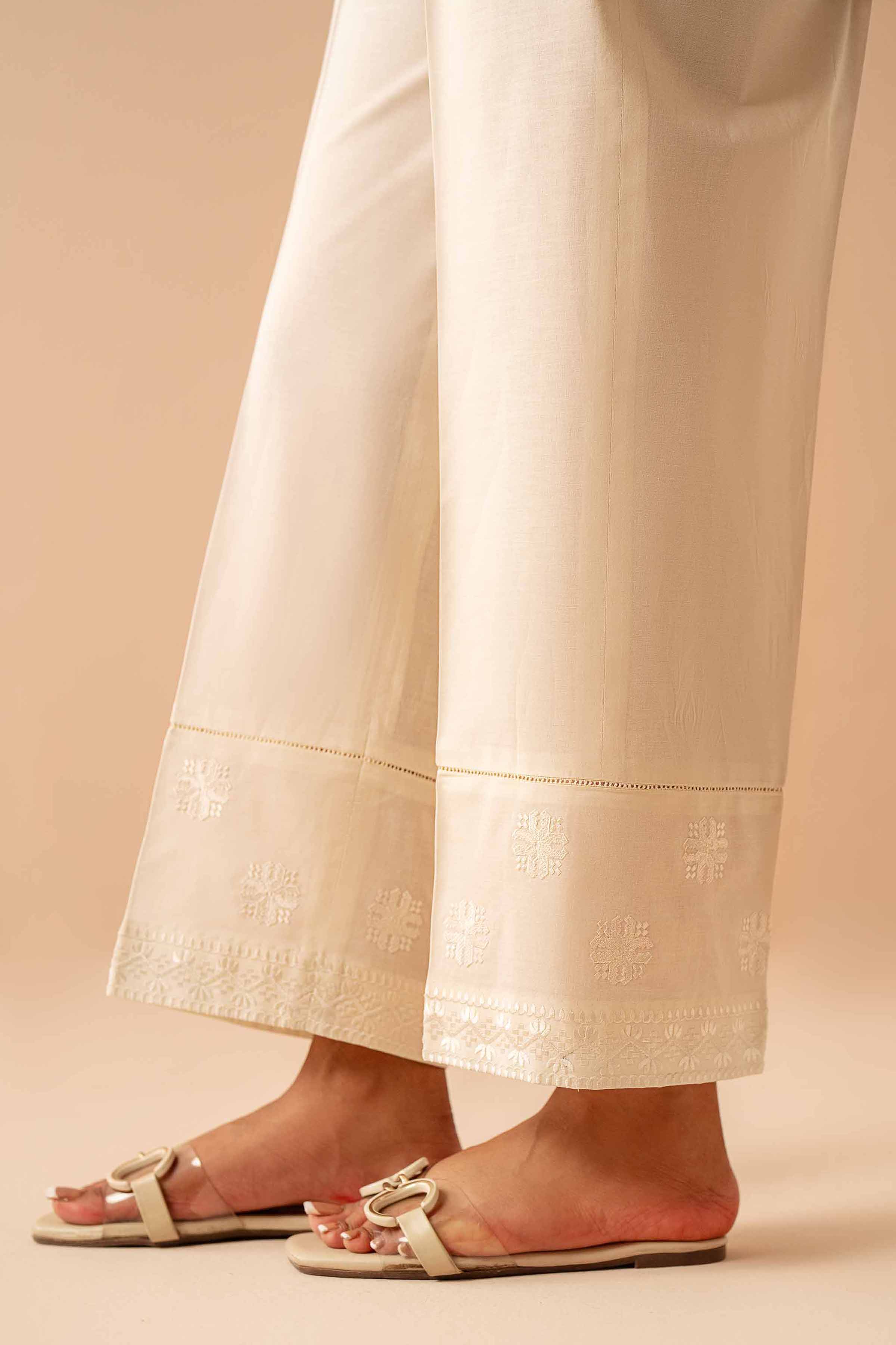 Embroided – Cotton Trouser – White – KT03 - Silk Avenue Pakistan