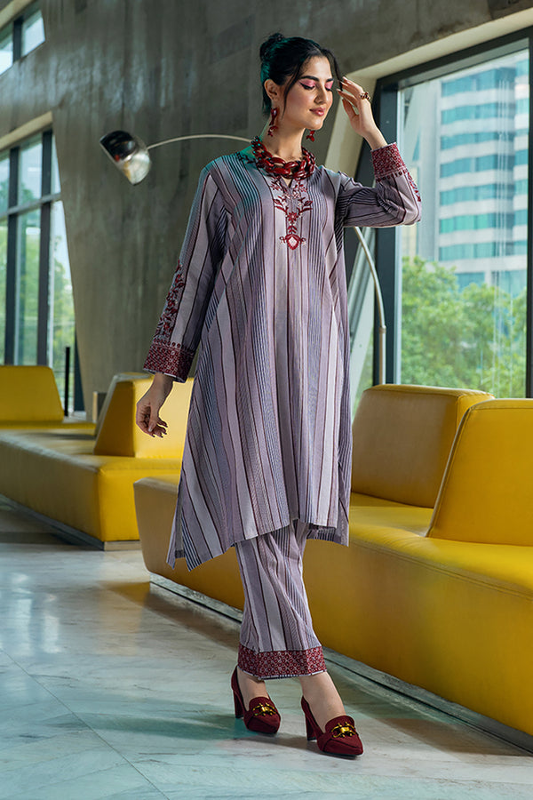 PW22-183-Printed Embroidered Shirt with Trousers 2PC