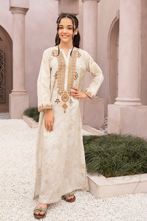 DE22-24-Organza Detailing Printed Embroidered Fustaan 1PC