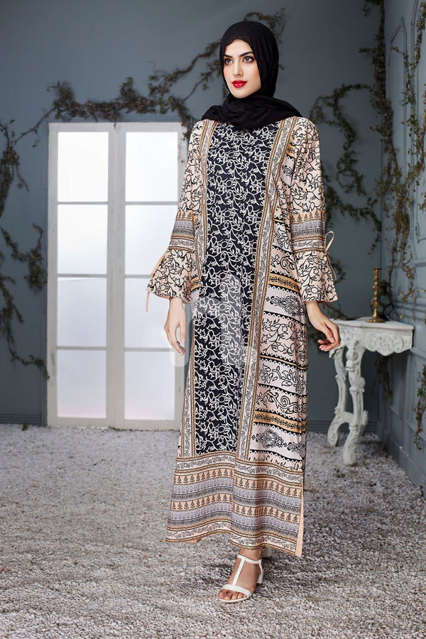 DS18-101 Beige Digital Printed Stitched Lawn Jalabiya - Nishat Linen UAE