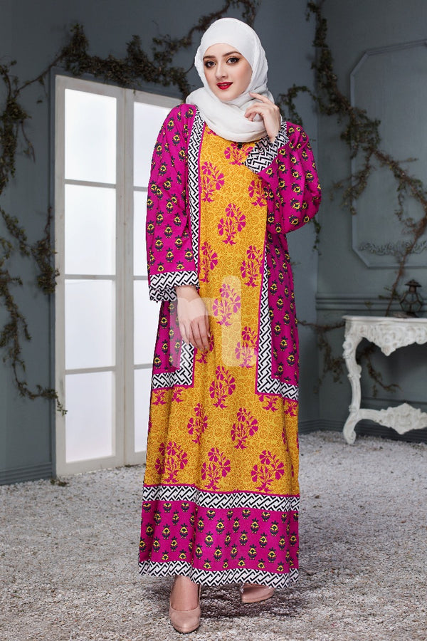 DS18-105 Yellow Digital Printed Stitched Lawn Jalabiya - Nishat Linen UAE