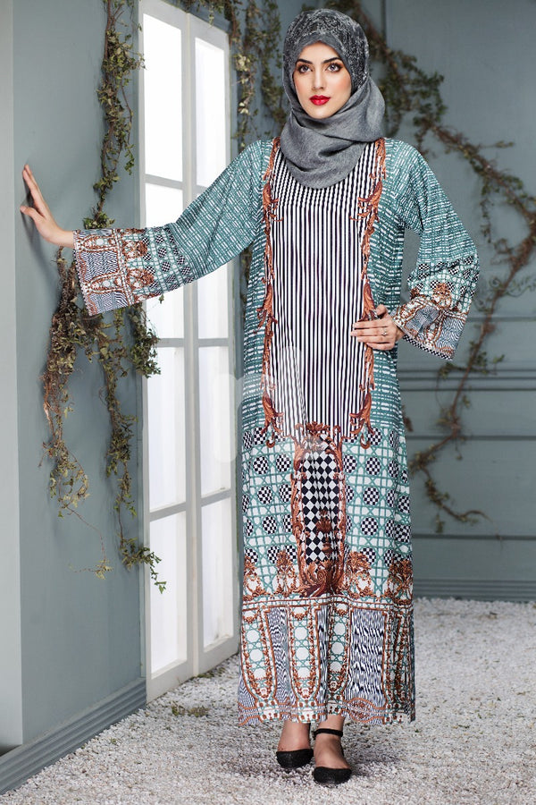 DS18-116 Beige Digital Printed Stitched Lawn Jalabiya - Nishat Linen UAE