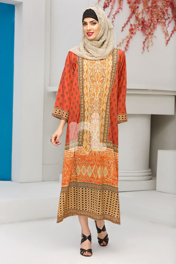 DS18-64 Red Digital Printed stitched Jalabiya - 1PC - Nishat Linen UAE