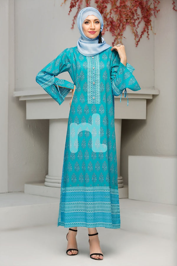 DS18-77 Blue Digital Printed Stitched Jalabiyas - 1PC - Nishat Linen UAE