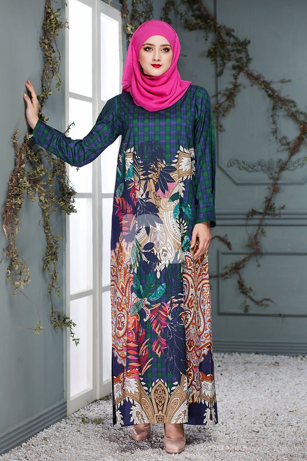 DS18-92 Blue Digital Printed Stitched Lawn Jalabiya - Nishat Linen UAE