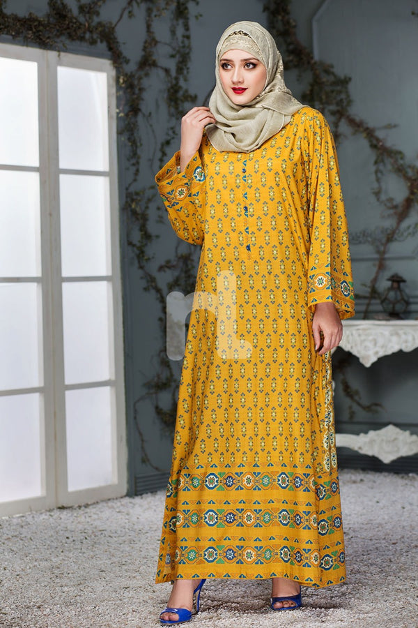 DS18-96 Yellow Digital Printed Stitched Lawn Jalabiya - Nishat Linen UAE