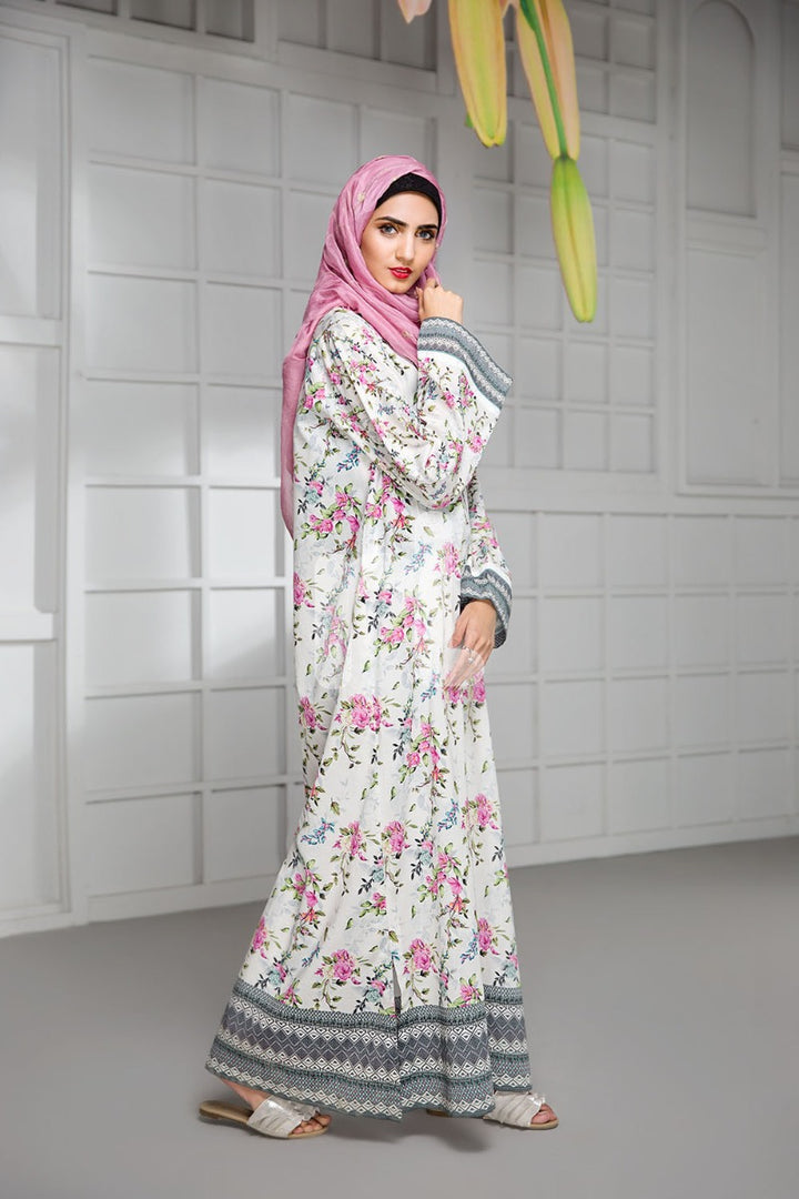 DS19-02 Off White Digital Printed Stitched Cambric Jalabiya - 1PC - Nishat Linen UAE