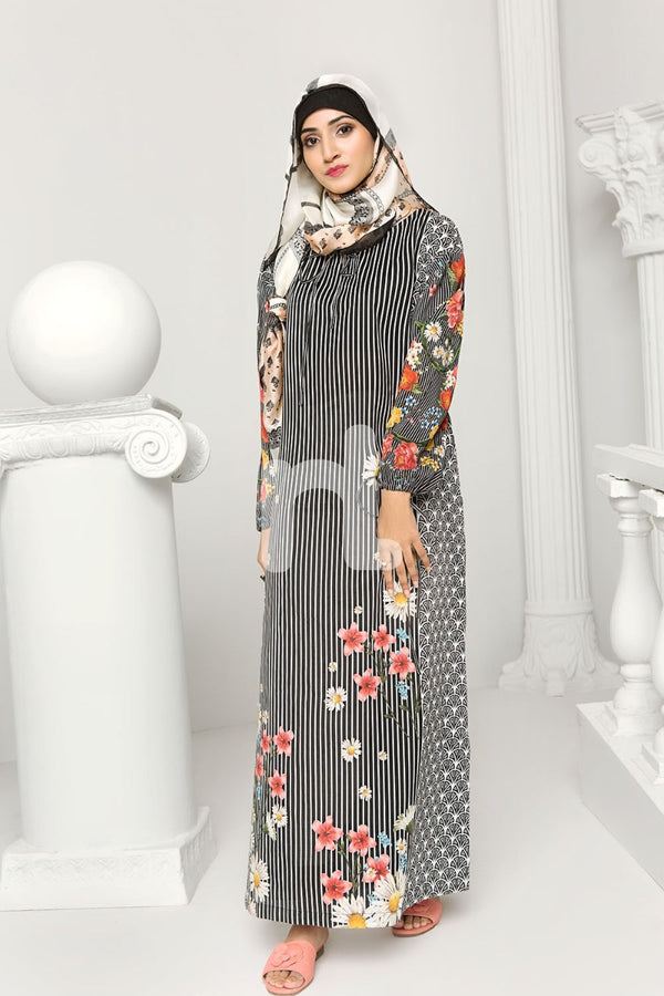 DS19-09 Black Digital Printed Stitched Lawn Jalabiya - 1PC - Nishat Linen UAE