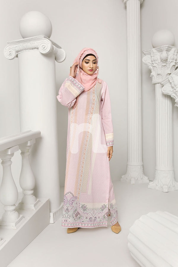 DS19-11 Pink Digital Printed Stitched Lawn Jalabiya - 1PC - Nishat Linen UAE