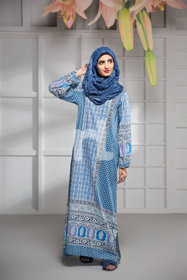 DS19-166 Blue Digital Printed Stitched Lawn Jalabiya - 1PC - Nishat Linen UAE