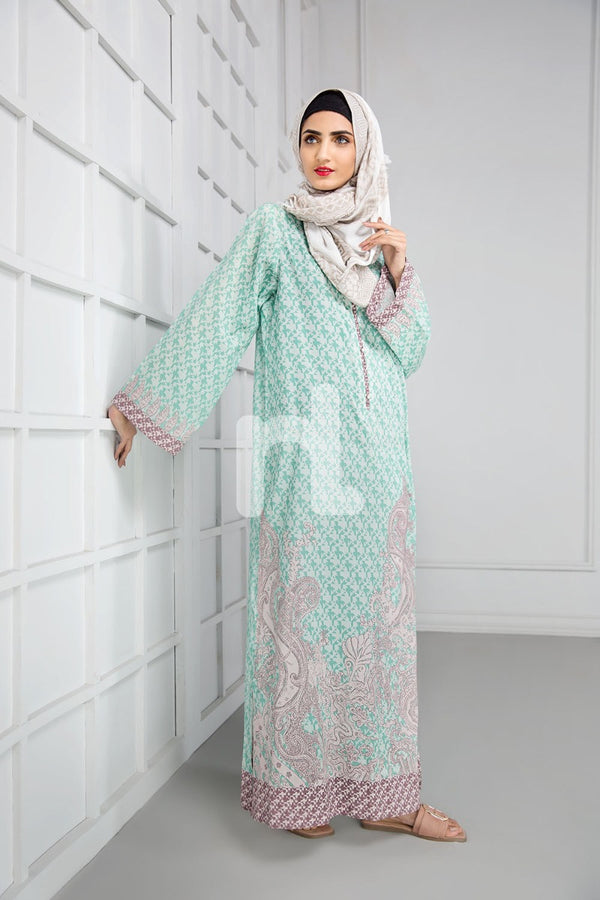 DS19-167 Green Printed Stitched Lawn Jalabiya - 1PC - Nishat Linen UAE