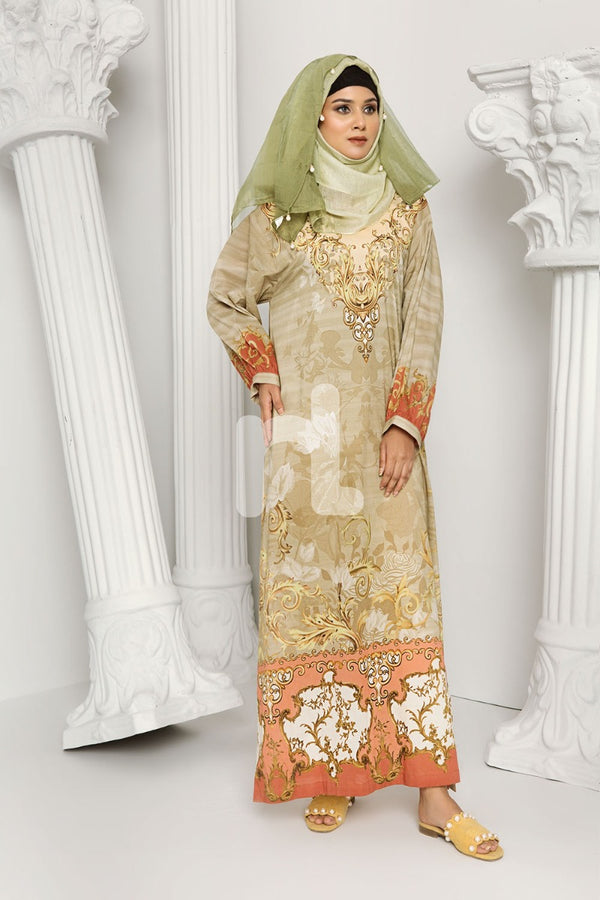 DS19-168 Beige Printed Stitched Lawn Jalabiya - 1PC - Nishat Linen UAE