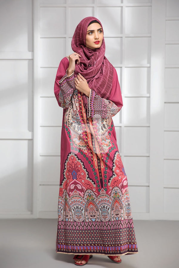 DS19-170 Maroon Printed Stitched Lawn Jalabiya - 1PC - Nishat Linen UAE