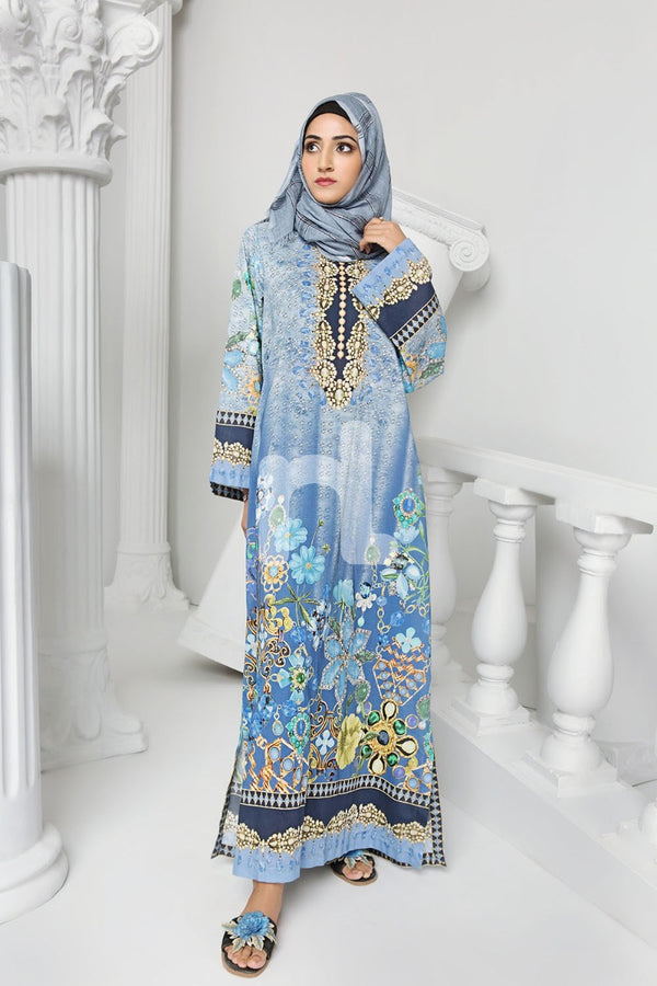 DS19-171 Blue Digital Printed Stitched Lawn Jalabiya - 1PC - Nishat Linen UAE