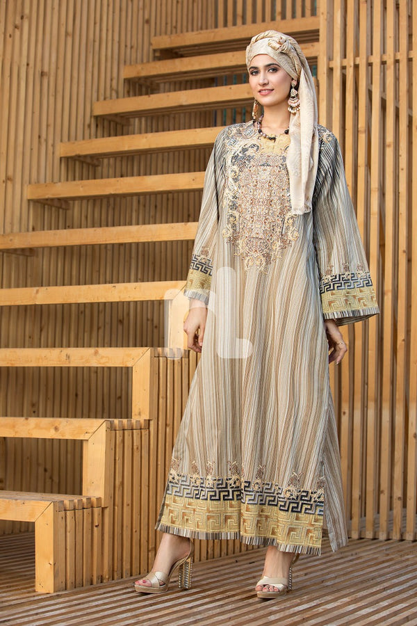 DS19-175 Brown Digital Printed Stitched Lawn Jalabiya - 1PC - Nishat Linen UAE