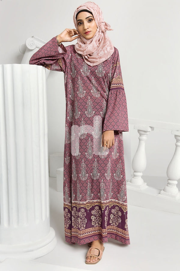 DS19-178 Maroon Digital Printed Stitched Lawn Jalabiya - 1PC - Nishat Linen UAE