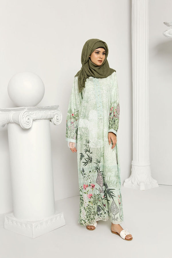 DS19-179 Green Stitched Lawn Jalabiya - 1PC - Nishat Linen UAE