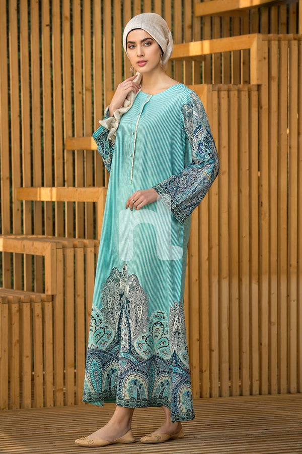 DS19-26 Blue Digital Printed Stitched Lawn Jalabiya - 1PC - Nishat Linen UAE